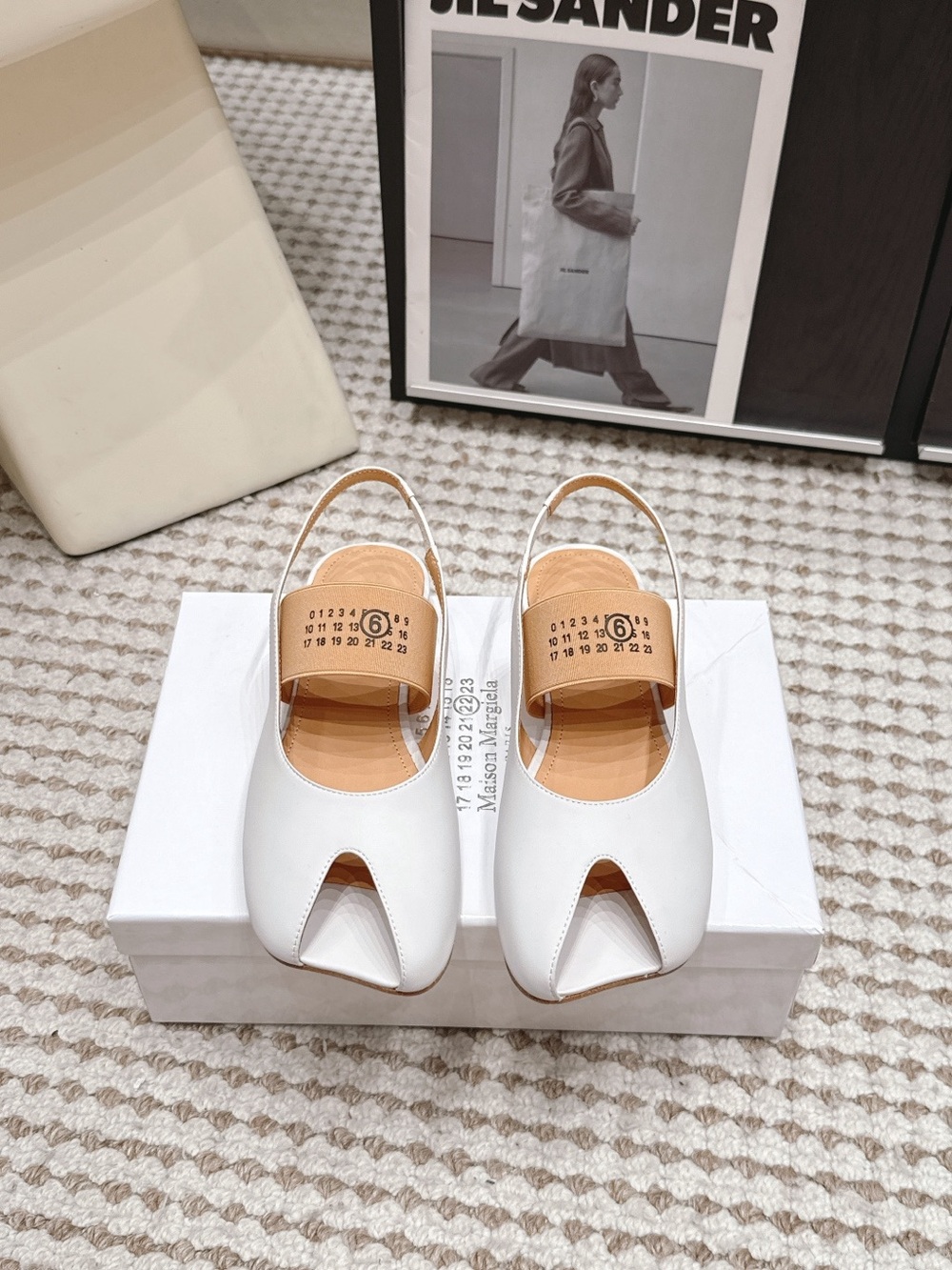 Maison Martin Margiela White Leather Peep-Toe Slingback Mules